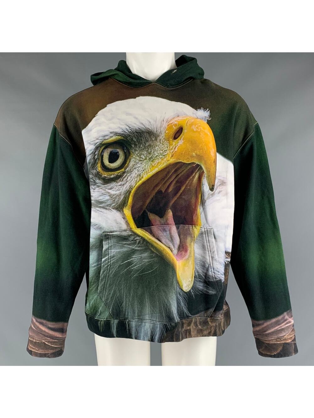R13 Size S Green White Yellow Eagle Print Cotton Hoodie Sweatshirt